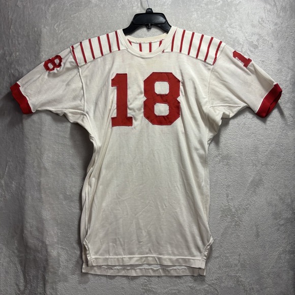 Vintage Spanjian Pasadena Men's Red White Striped Football Jersey Size 40 1960's